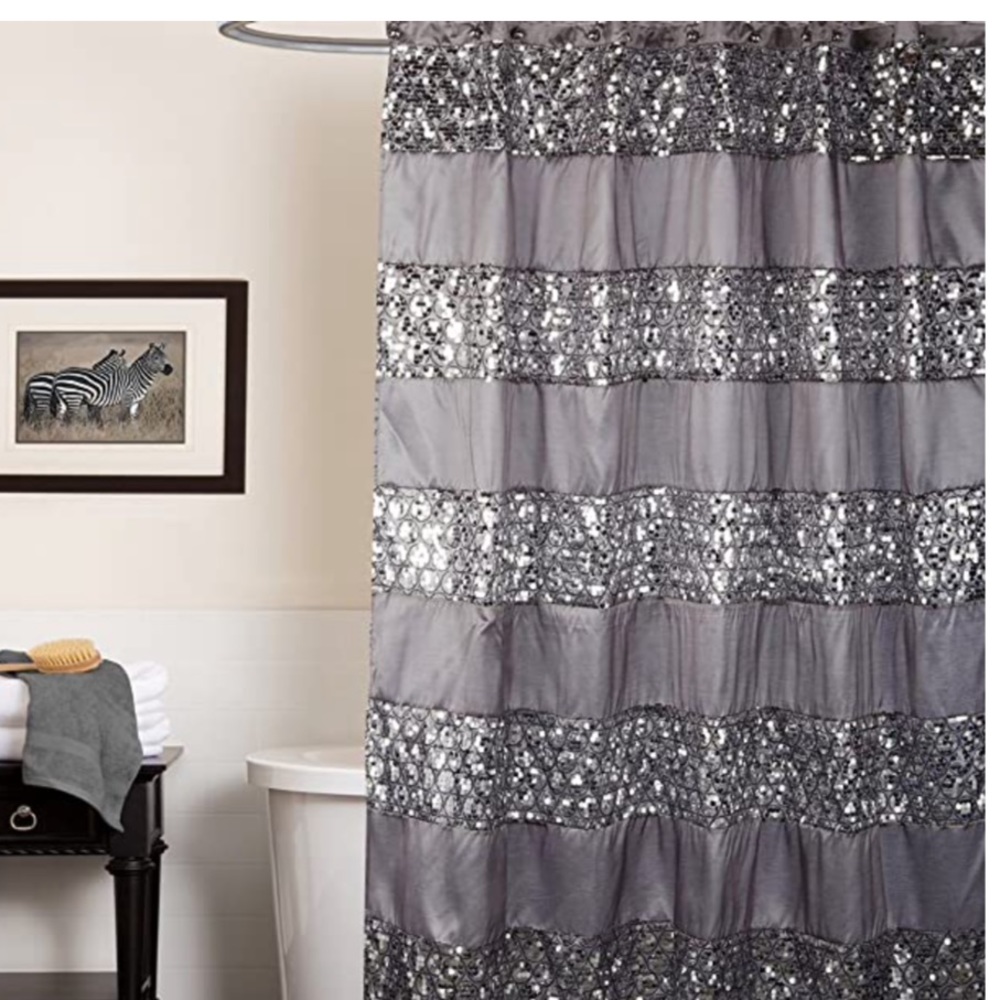 Silver Sequined Material Shower Curtain Glimmer - Picture 7 of 7